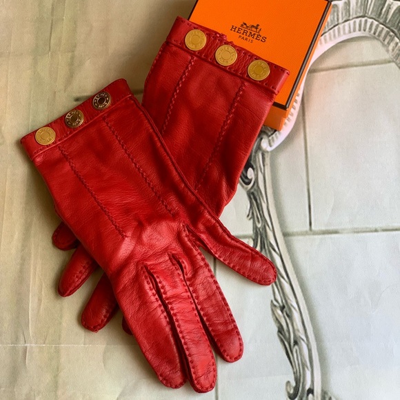 Hermes Accessories - Hermès Authentic Red Leather Gloves